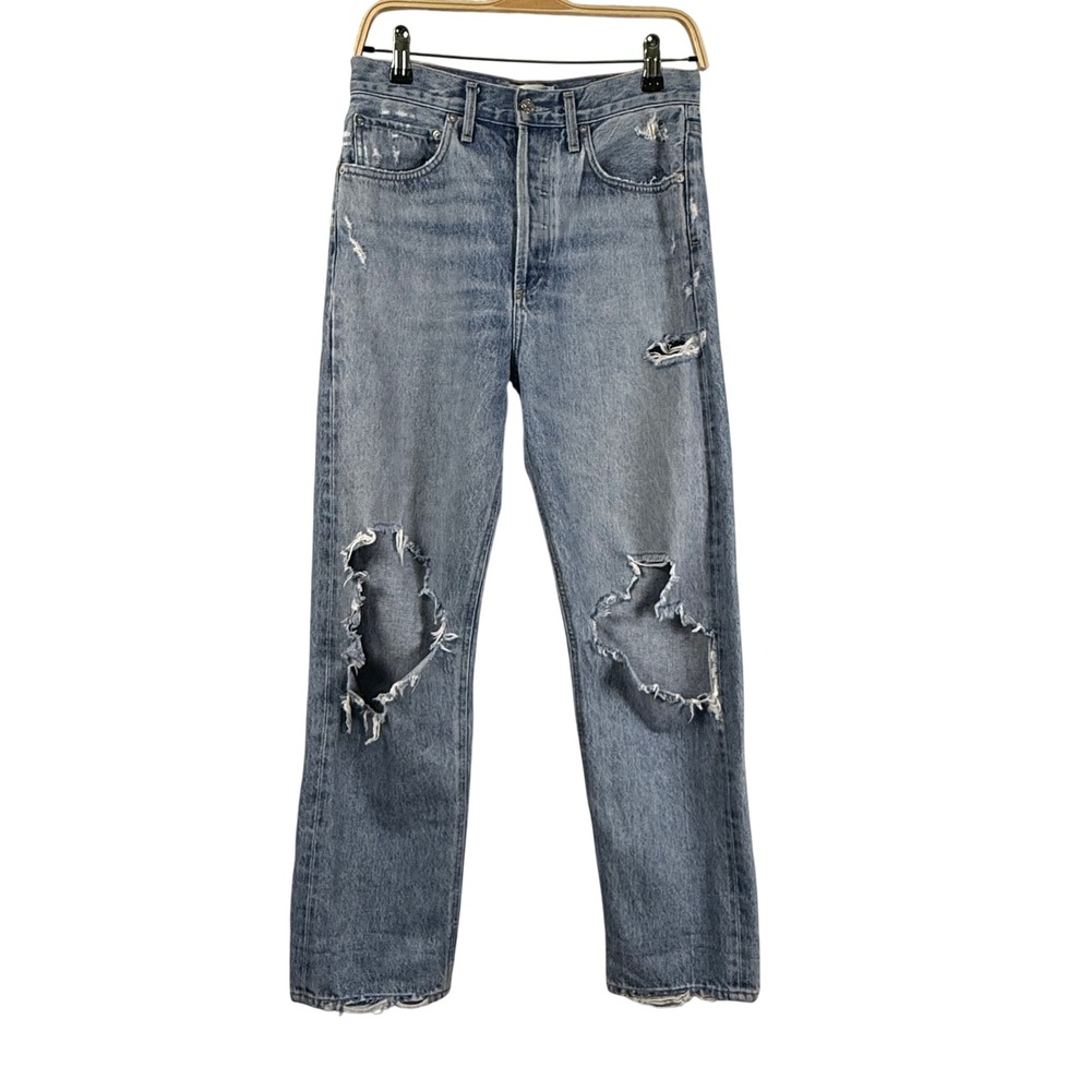 AGOLDE 90s Mid Rise Loose Fit Jeans Distressed Fall Out Blue A069C-811 Women 26